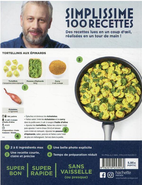 Back cover of Simplissime 100 recettes : Spécial étudiants fauchés et mal équipés