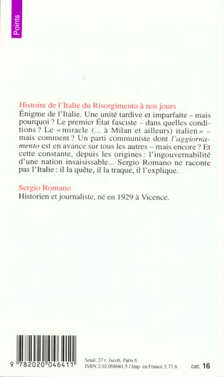 Back cover of Histoire de l'Italie ; du Risorgimento à nos jours