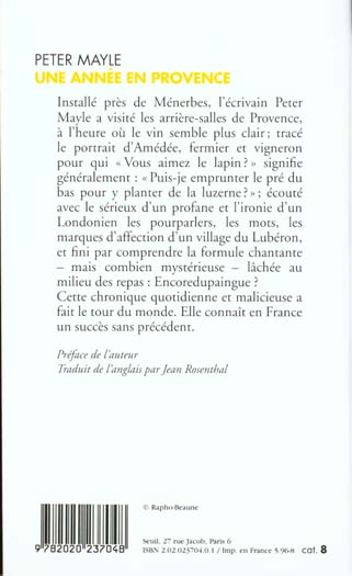 Back cover of Une année en Provence
