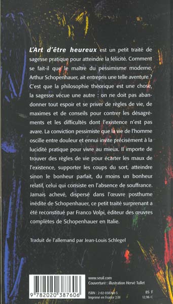 Back cover of Art d'etre heureux. a travers cinquante regles de vie (l')                     (recueil et présentation Franco Volpi)