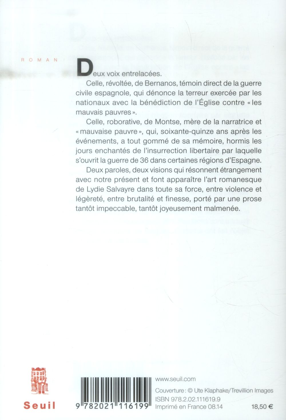Back cover of Pas pleurer                     (Prix Goncourt 2014)
