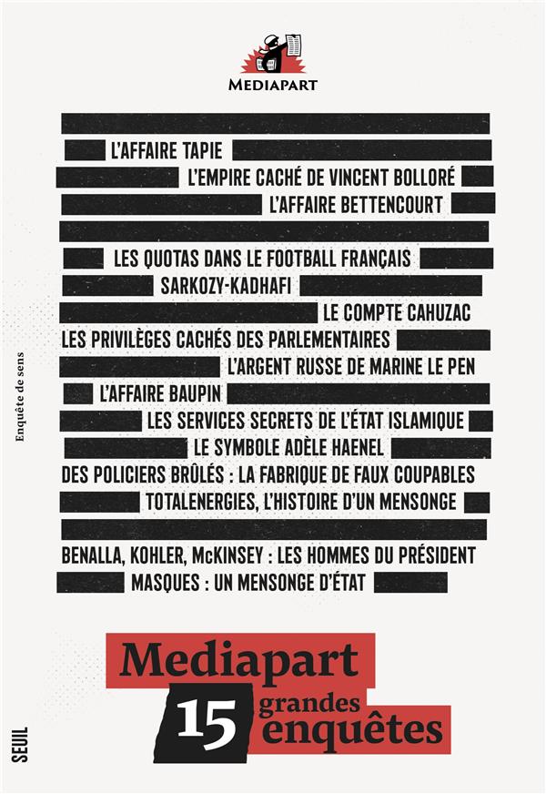 Front cover of Mediapart : 15 grandes enquêtes                     (coédition Mediapart)