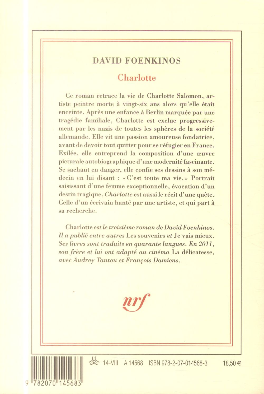 Back cover of Charlotte                     (Prix Renaudot 2014 ; Prix Goncourt des lycéens 2014)