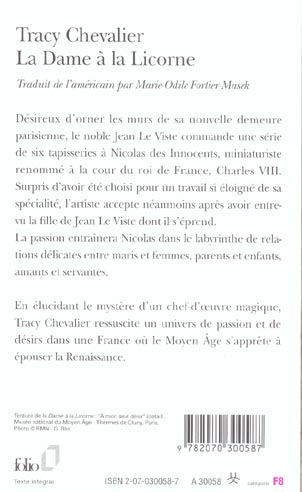 Back cover of La dame à la licorne