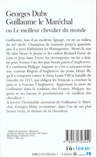 Back cover of Guillaume le Maréchal ou le meilleur chevalier du monde
