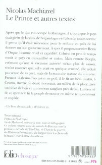 Back cover of Le Prince                     (Préface de Paul Veyne)