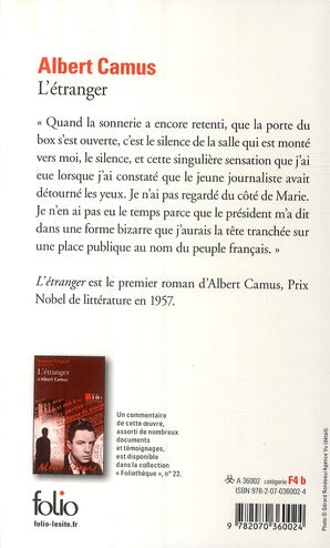 Back cover of L'étranger