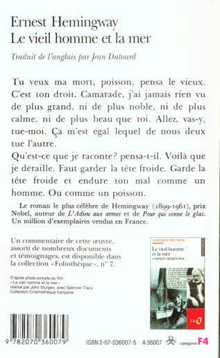 Back cover of Le vieil homme et la mer