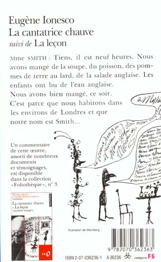 Back cover of La cantatrice chauve ; la leçon
