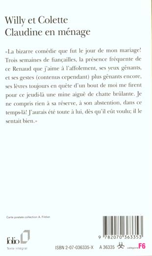 Back cover of Claudine en ménage