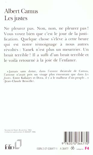 Back cover of Les justes