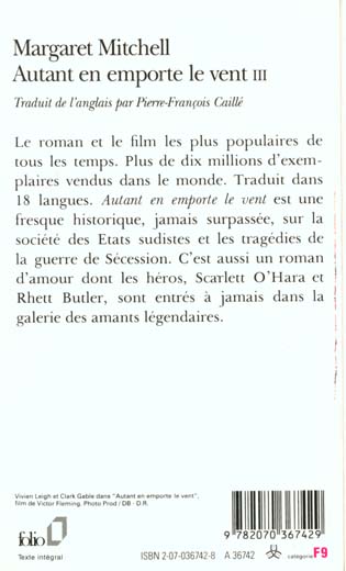 Back cover of Autant en emporte le vent (tome 3)