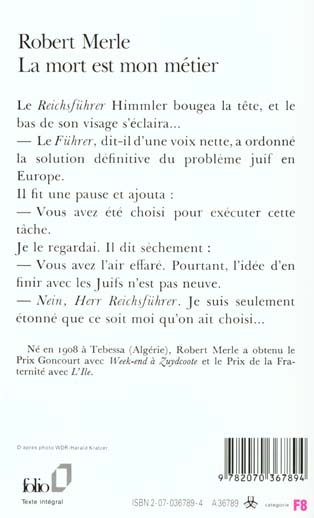 Back cover of La mort est mon métier