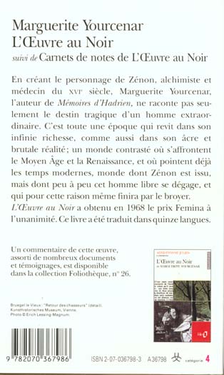 Back cover of L'oeuvre au noir