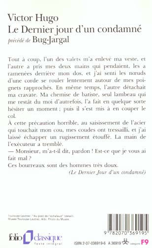 Back cover of Le dernier jour d'un condamné ; Bug-Jargal                     (édition Roger Borderie)