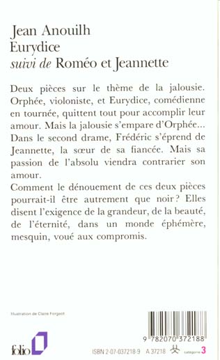 Back cover of Eurydice ; Roméo et Jeanette