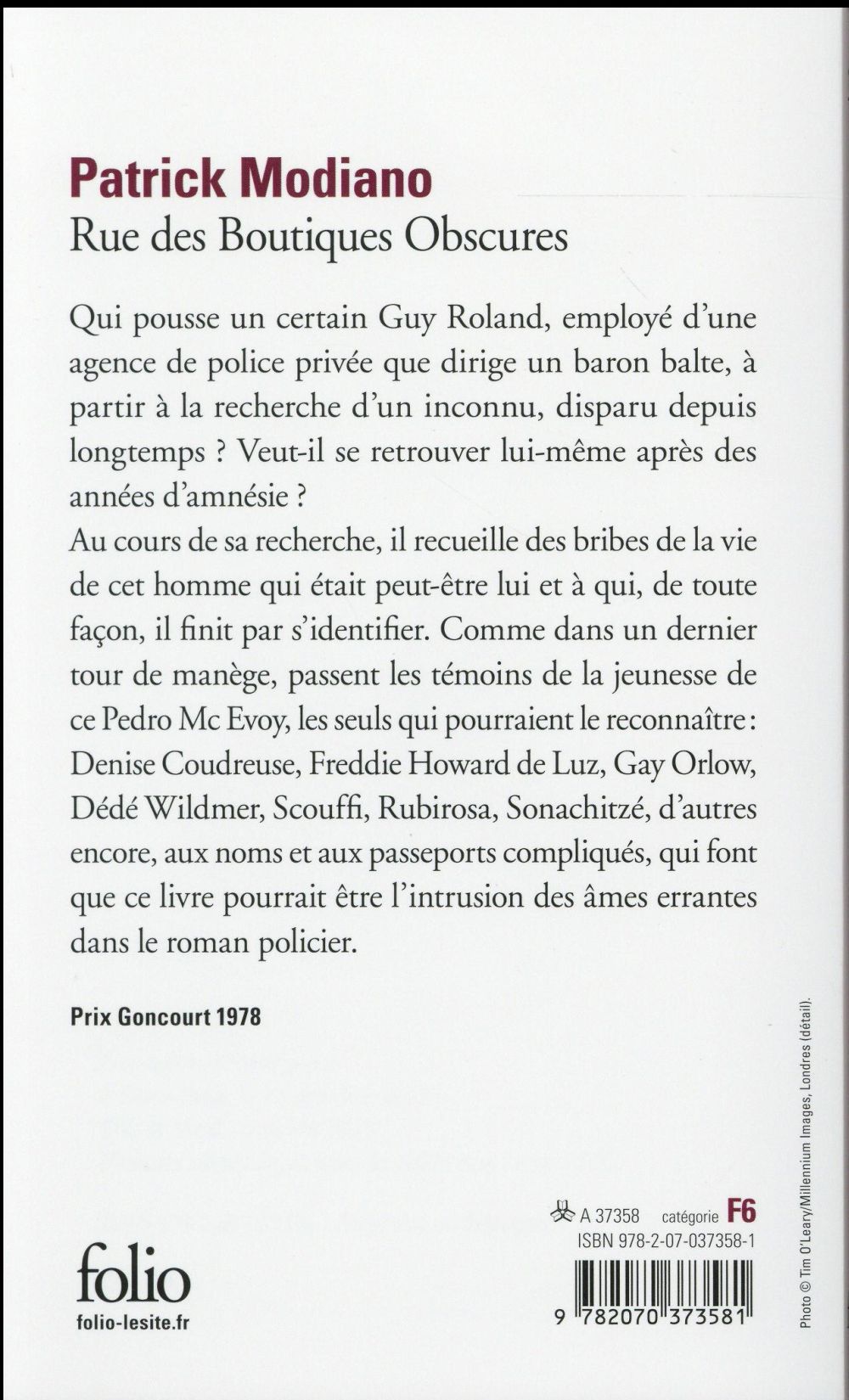 Back cover of Rue des boutiques obscures