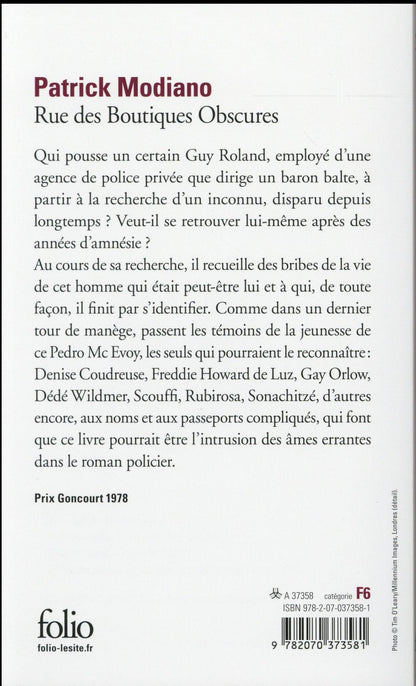 Back cover of Rue des boutiques obscures
