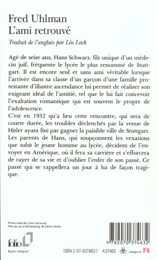 Back cover of L'ami retrouvé                     (introduction Arthur Koestler)