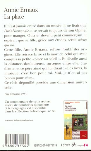 Back cover of La place                     (prix Renaudot 1984)
