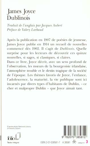 Back cover of Dublinois                     (préface Valery Larbaud)