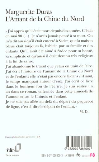 Back cover of L'Amant de la Chine du Nord