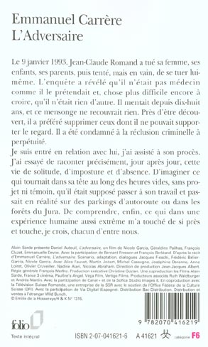 Back cover of L'adversaire