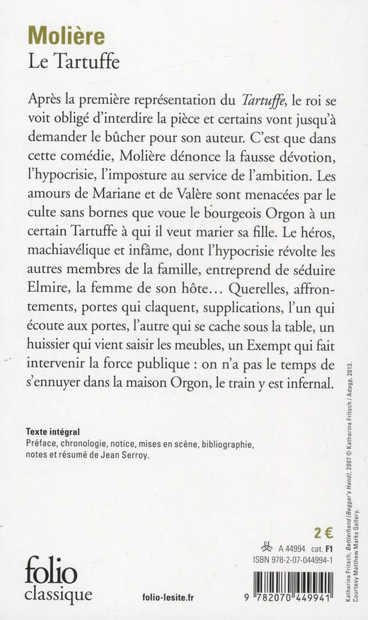Back cover of Le tartuffe