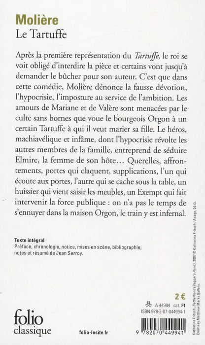 Back cover of Le tartuffe