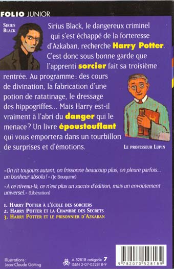 Back cover of Harry Potter Tome 3 : Harry Potter et le prisonnier d'Azkaban