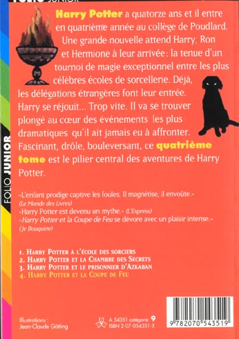 Back cover of Harry Potter Tome 4 : Harry Potter et la coupe de feu