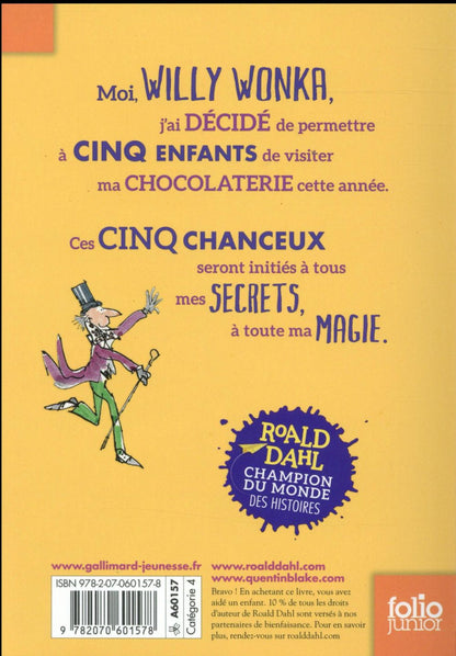 Back cover of Charlie et la chocolaterie                     (préface Susie Morgenstern)