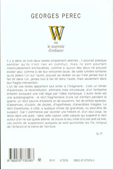 Back cover of W ou le souvenir d'enfance