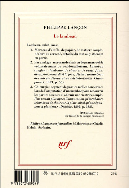 Back cover of Le lambeau                     (prix Femina 2018 ; prix spécial du jury Renaudot 2018)