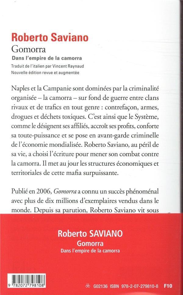 Back cover of Gomorra                     (préface l'auteur)