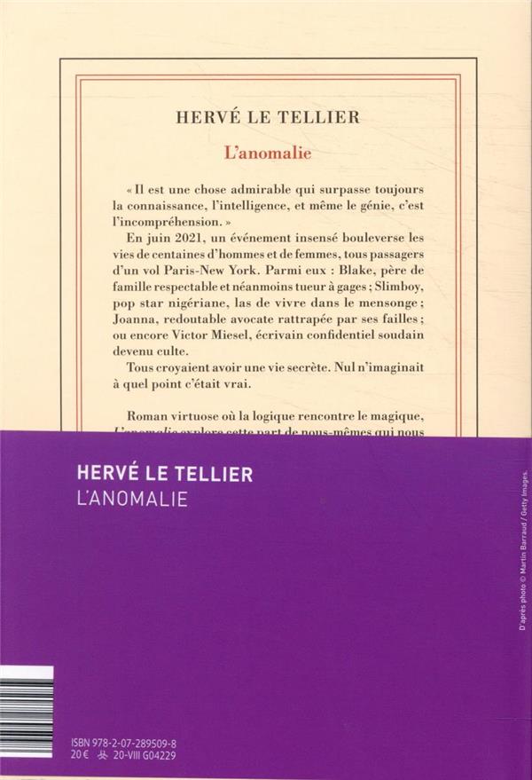 Back cover of L'anomalie                     (prix Goncourt 2020)