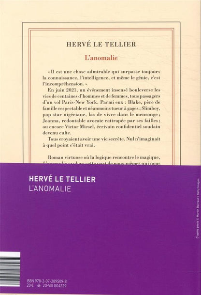 Back cover of L'anomalie                     (prix Goncourt 2020)