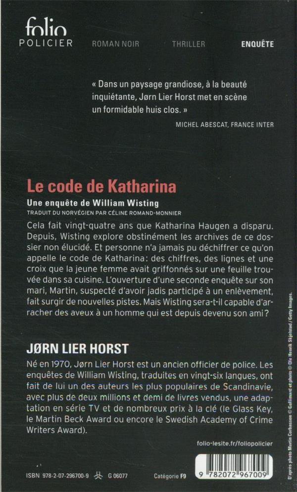 Back cover of Le code de Katharina : une enquête de William Wisting