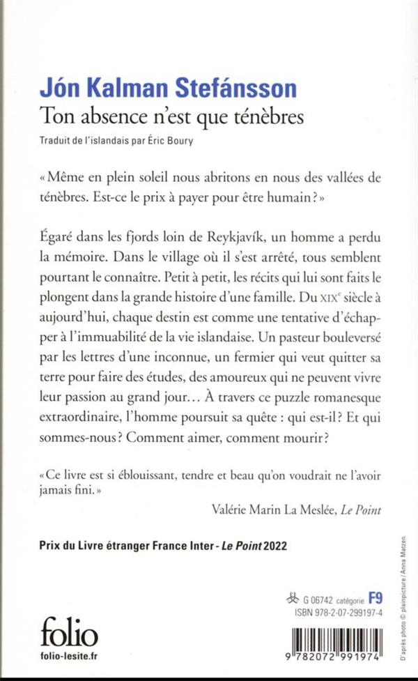 Back cover of Ton absence n'est que ténèbres