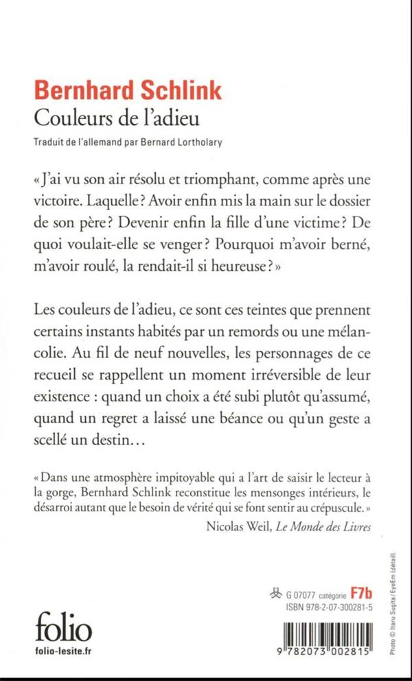 Back cover of Couleurs de l'adieu