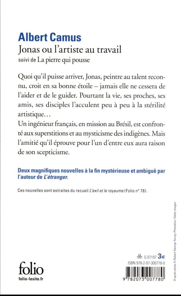 Back cover of Jonas ou l'artiste au travail ; la pierre qui pousse