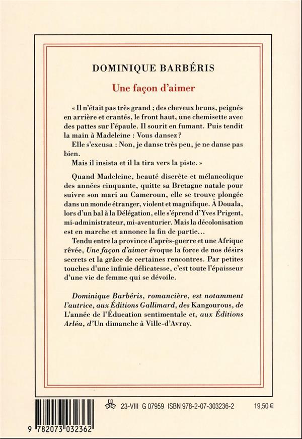 Back cover of Une façon d'aimer                     (Grand prix du roman de l'Académie française 2023)