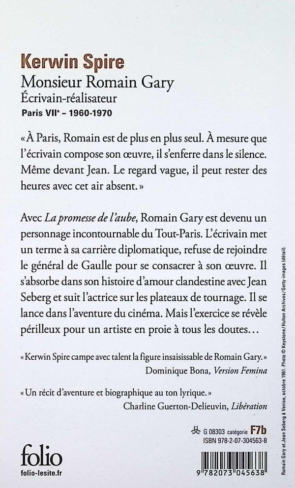 Back cover of Monsieur Romain Gary : Écrivain-réalisateur - Paris VIIe - 1960-1970