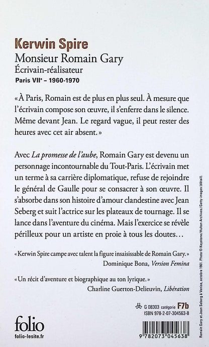 Back cover of Monsieur Romain Gary : Écrivain-réalisateur - Paris VIIe - 1960-1970