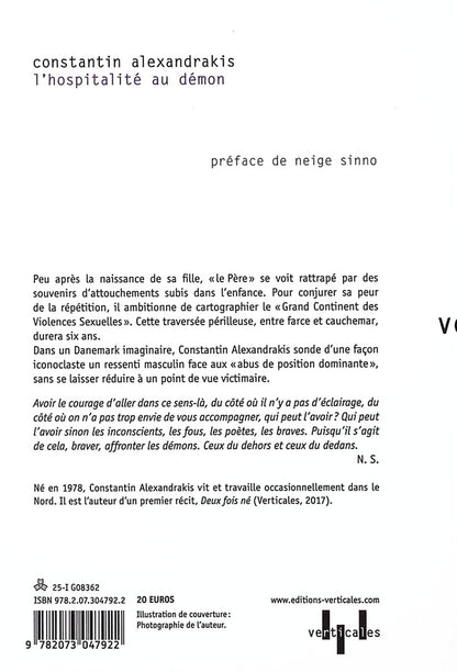 Back cover of L'hospitalité au démon                     (Préface de Neige Sinno)