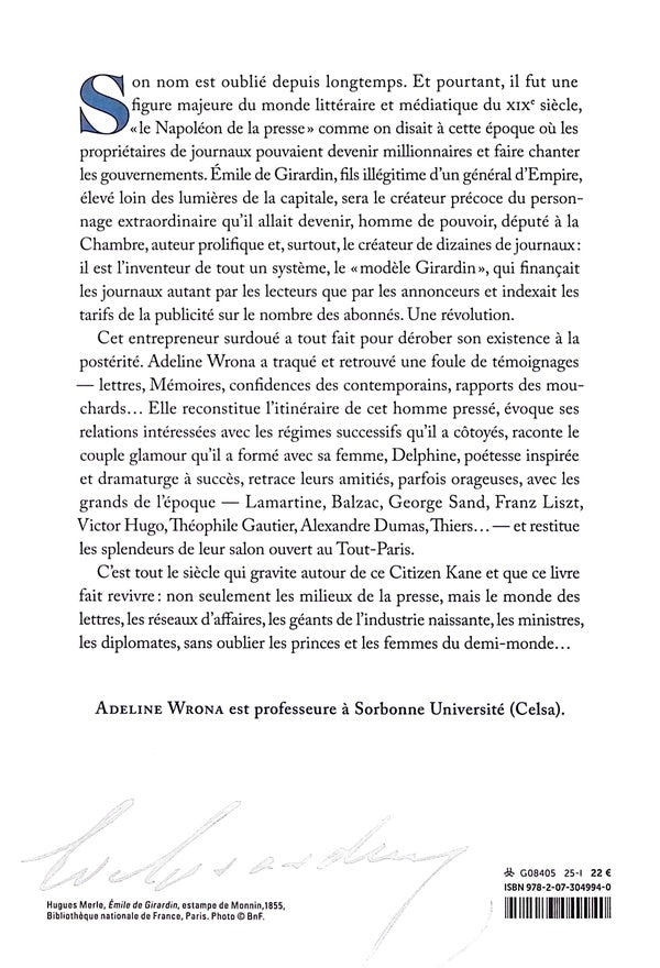 Back cover of Émile de Girardin