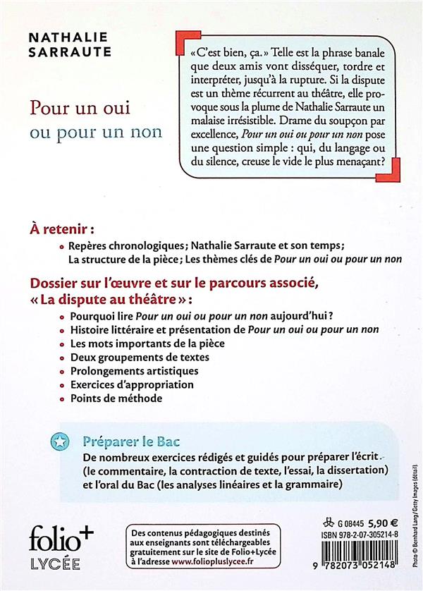 Back cover of Pour un oui ou pour un non (édition 2025)