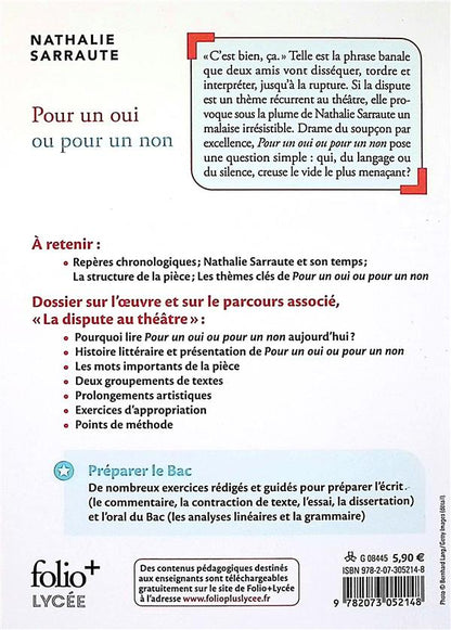 Back cover of Pour un oui ou pour un non (édition 2025)
