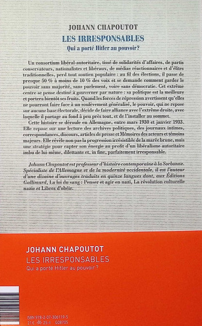 Back cover of Les Irresponsables : Qui a porté Hitler au pouvoir ?
