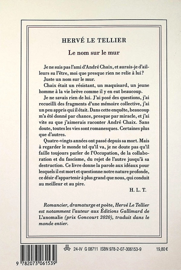 Back cover of Le nom sur le mur